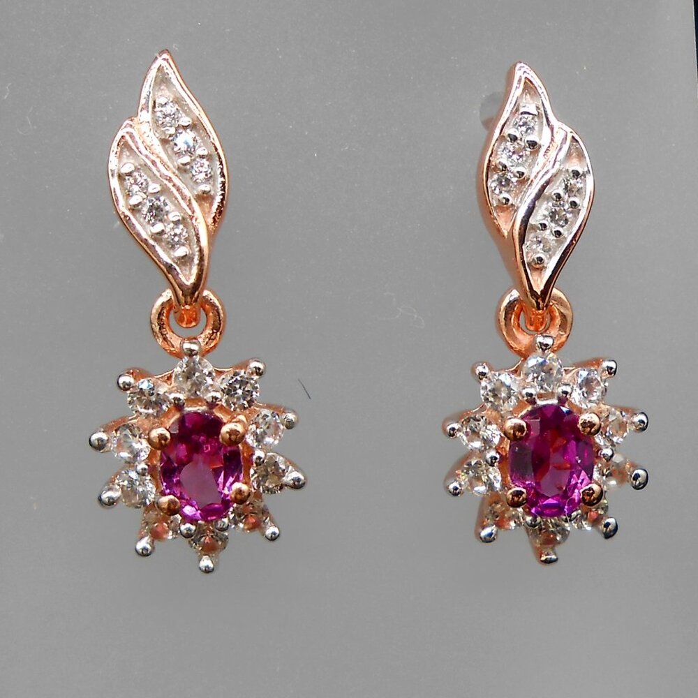 Earrings, Radiant Ember Garnet and White Zircon in 18K Vermeil Rose Over SS